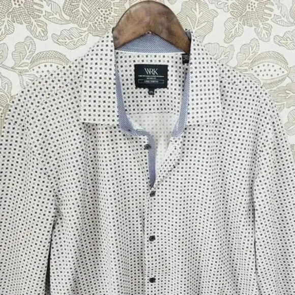 WRK 4 Ways Stretch‎ Pattern Button down Long sleeve Dress shirt Men's 17.5/ L - Picture 3 of 7
